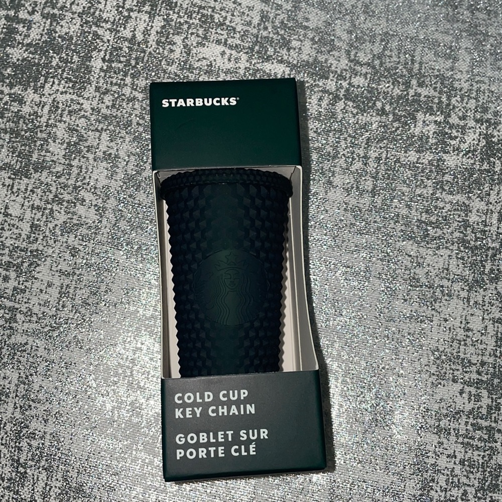NEW Starbucks Mini Dark Green Studded Cup Keychain Bling Soft Touch 2022 - Picture 1 of 4